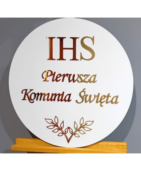 Tablica Pierwsza Komunia Święta powitalna okrągła duża 50cm złote napisy