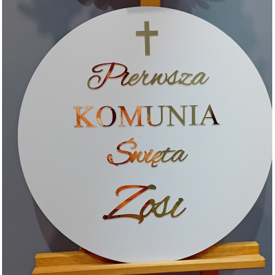 Tablica komunijna Pierwsza Komunia Święta + imię personalizowana złote napisy