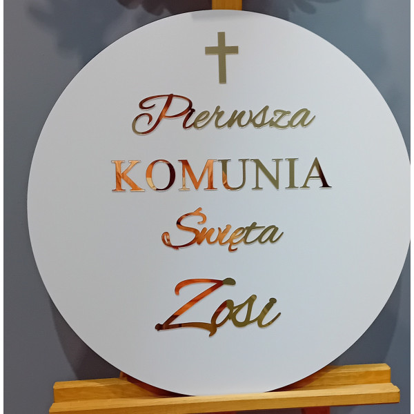 Tablica komunijna Pierwsza Komunia Święta + imię personalizowana złote napisy