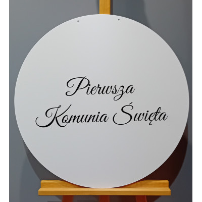 Tablica komunijna powitalna Pierwsza Komunia Święta z czarnym napisem