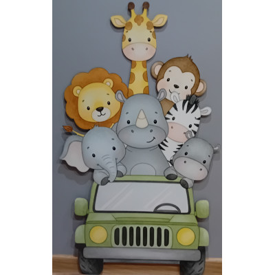Dekoracja ścianki urodzinowej wielkoformatowa lew tygrys safarii auto