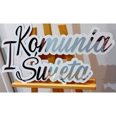 I Komunia Święta, Pierwsza Komunia Święta napis tablica srebrna dekoracje na ściankę napis tablica powitalna