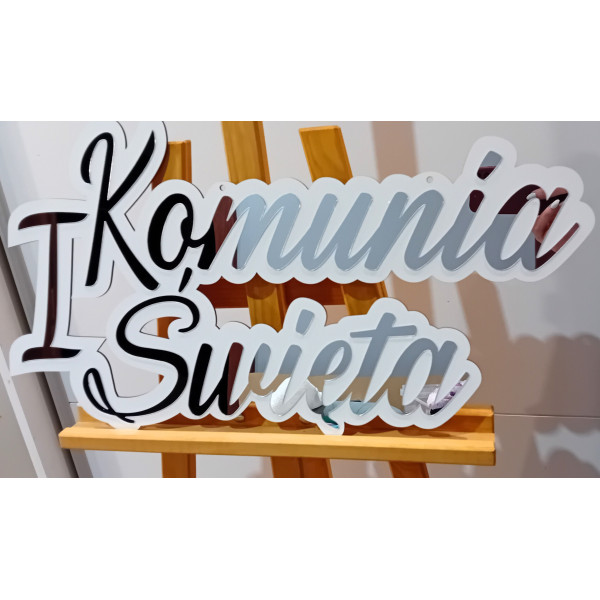 I Komunia Święta, Pierwsza Komunia Święta napis tablica srebrna dekoracje na ściankę napis tablica powitalna