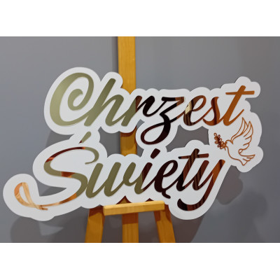 Duży napis na ściankę Chrzest Święty ze złotymi lustrzanymi literami + imię- dekoracja ścianki balonowej dla dziecka.