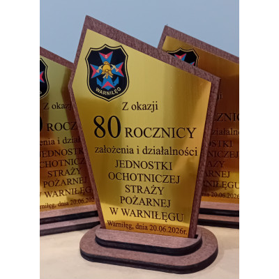 Statuetka Pamiątka Jubileusz OSP nazwa + logo