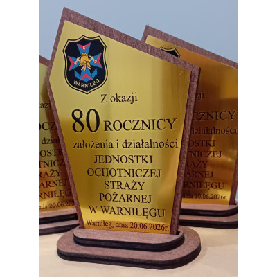 Statuetka Pamiątka Jubileusz OSP nazwa + logo