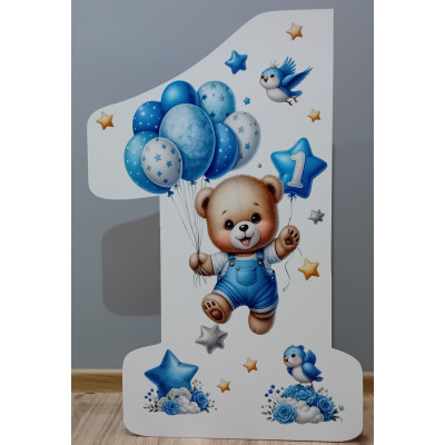Dekoracje wielkoformatowe na Roczek jedynka z misiem balonami figurki dekoracyjne, dekoracje ścianka 90cm wzory