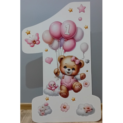 Dekoracje wielkoformatowe na Roczek jedynka z misiem balonami figurki dekoracyjne, dekoracje ścianka 90cm wzory