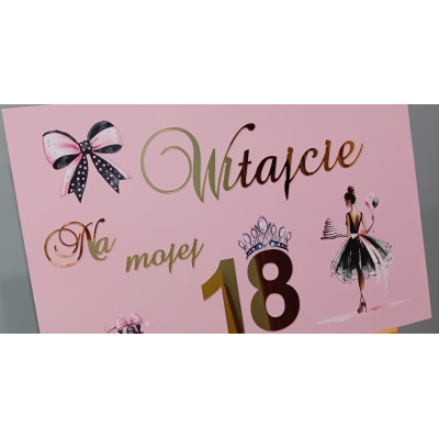 Tablica powitalna Witajcie na mojej 18 dla dziewczyny różowa kobieca 60 cm duża