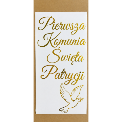 Naklejka samoprzylepnana ściankę napis Pierwsza Komunia Święta + imię gołębica