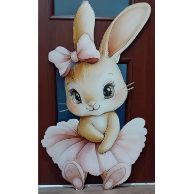 Dekoracja ścianki urodzinowej wielkoformatowa różowy królik z kokardkę 90